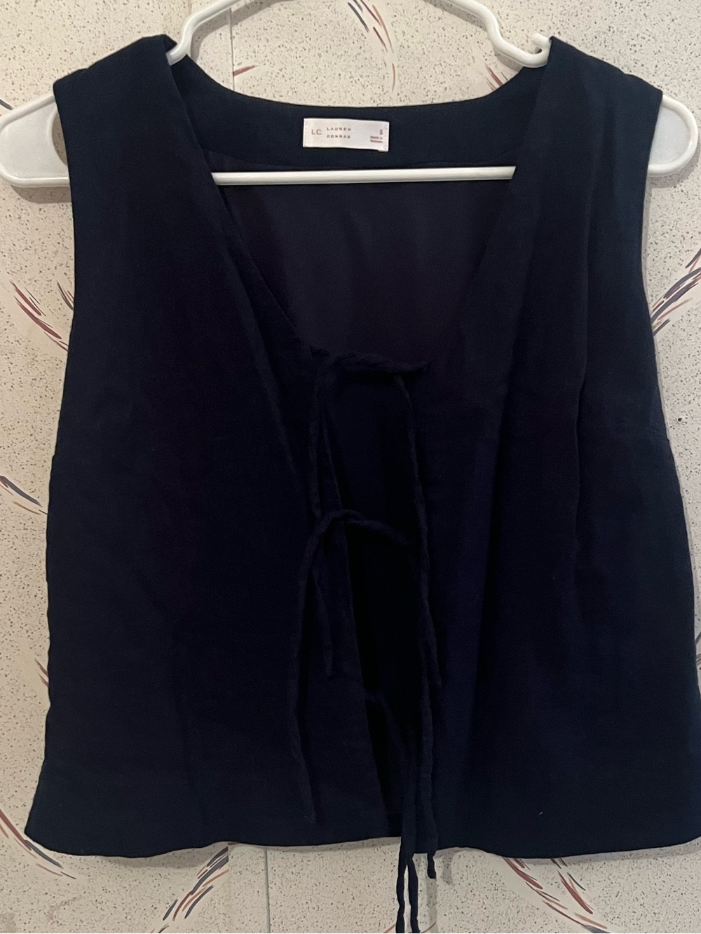 LC Lauren Conrad Women’s Small Navy Tie Front Cropped Vest Sleeveless